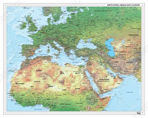 Digitale Europa Afrika Midden Oosten Natuurkundige Kaart 1316 Kaarten