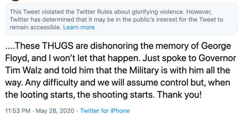 Twitter Censors Trumps Minneapolis Tweet For Glorifying Violence