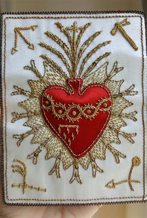 Vintage French Sacred Heart Embroidered Scapular Catholic Art Religious