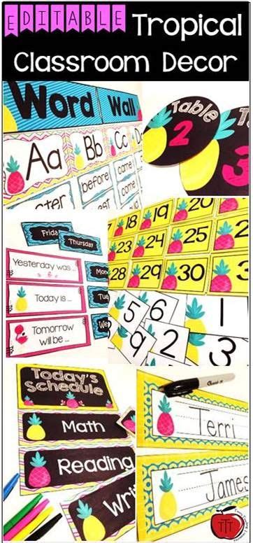 Tropical Pineapples And Flamingos Classroom Labels And Decor Bundle