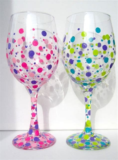 Four Hand Painted Wine Glasses Polka Dot Wine Glasses Custom