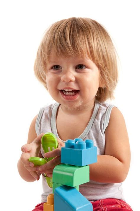 Laughing Little Boy Playing With Blocks Stock Photo Image Of Activity