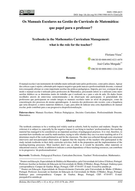 Pdf Os Manuais Escolares Na Gestão Do Currículo De Matemática Que