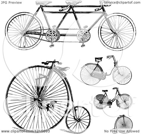 Clipart Of Vintage Black And White Bicycles Royalty Free Vector