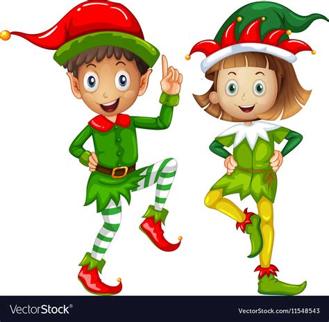 Male And Female Elves On White Background Vector Image
