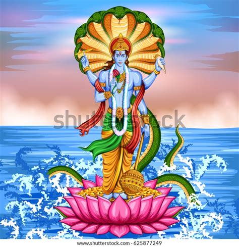 Illustration Lord Vishnu Standing On Lotus Stock Vector Royalty Free