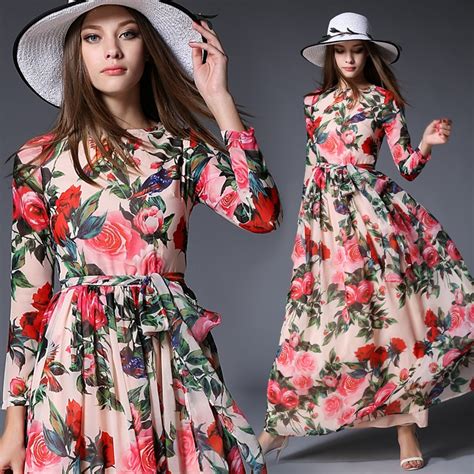 Buy Tingyili Floral Maxi Dress Long Sleeve Printed