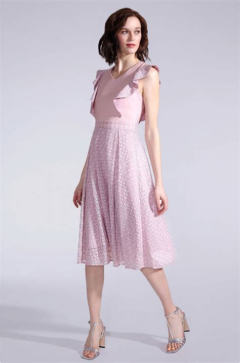 Elegant Summer Dress In Light Pink With Lace Kala Fashion Online Shop
