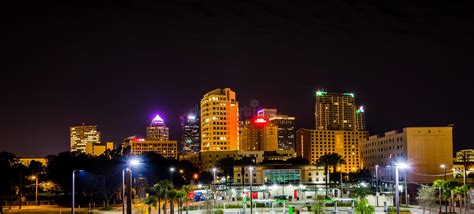 Downtown Tampa Florida Skyline At Night Editorial Image Image Of