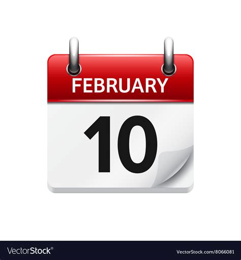 February 10 Flat Daily Calendar Icon Date Vector Image
