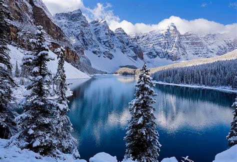 Winter Lake Bonito Clouds Snowy Mirrored Mountain Nice Calm