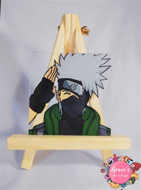 Kakashi Hatake Naruto Cari Glass Art Pencil Canvas Art Aesthetic