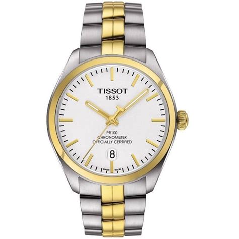 Tissot Pr 100 Silver Dial Two Tone Stainless Steel Mens Watch T101451
