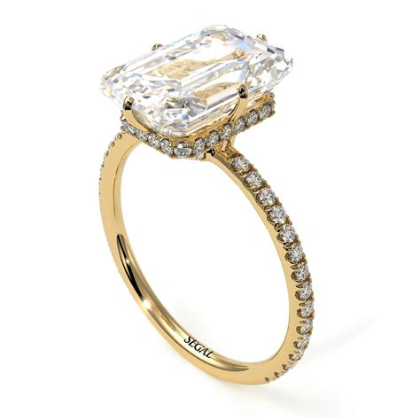 Hidden Halo Emerald Cut Diamond Engagement Ring Gold 14k 18k Etsy New