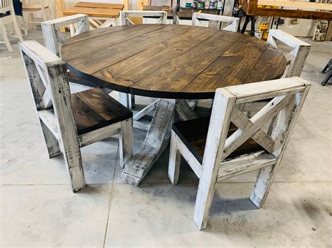 5ft Round Rustic Farmhouse Table With Chairs Single Pedestal Style