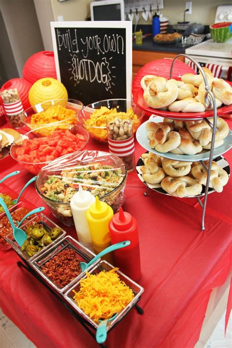 Build Your Own Hot Dog Bar Drinks Center Presents Table Candy Bar