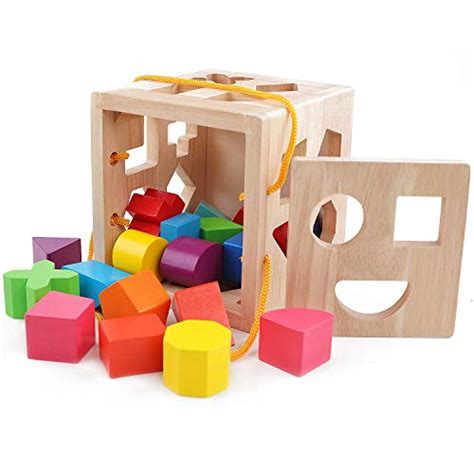 Qzmtoy Big Shape Sorter Toys With 19pcs Colorful Geometric Shape Blocks