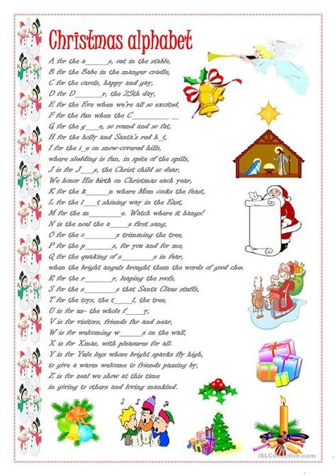 Christmas worksheets and teaching resources for esl students. Christmas alphabet worksheet - Free ESL printable ...