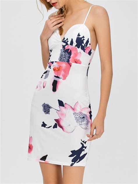 17 Off 2021 Spaghetti Strap Floral Print Backless Dress In White