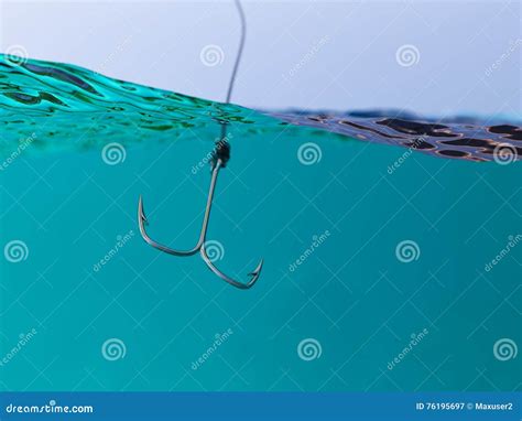 Split View Of Fishing Hook Under Water Surface 3d Illustration Stock