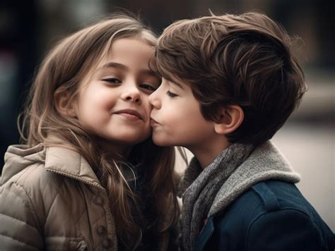 Premium Ai Image Boy Kissing Girl On Cheek