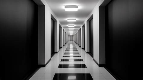 Premium Ai Image A Long Hallway With Black And White Tiles