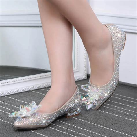 2016 New Rhinestone Crystle Cinderella Shoes Sexy Flat Heel Women Shoes