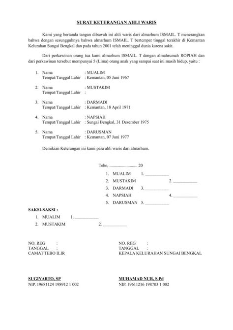 Contoh Form Surat Pernyataan Ahli Waris Gawe Cv The Best Porn Website