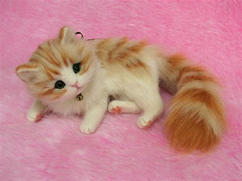 Needle Felted Cute Fluffy Kitten Orange Tabby Miniature Wool