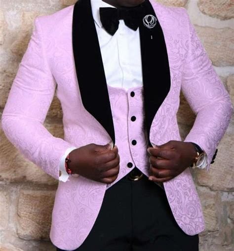 Latest Coat Pant Designs Hot Pink Pattern Embossed Men Wedding Suits