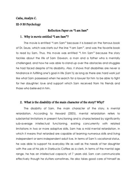 Reviewing examples of effective reflection papers is a great way to get a better idea of what's these reflection paper examples are good because…. Reflection paper on the movie "i am sam" | Intellectual ...