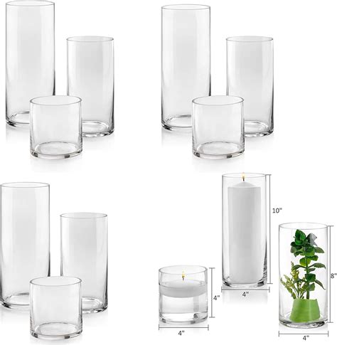 Set Of 12 Glass Cylinder Vases 4 From Each Size 4 8 10 Inch Tall Multi Use