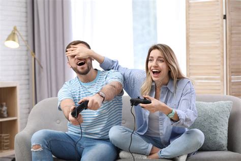 Young Couple Playing Video Game Stock Photo Image Of Indoors