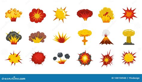 Explosion Icon Set Flat Style Stock Vector Illustration Of