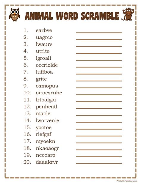 Printable Animals Word Scramble Word Puzzles For Kids Printable Word