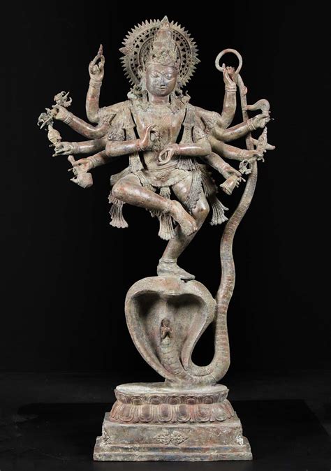 Sold Brass Large Dancing Krishna On Kaliya 53 81bb111 Hindu Gods