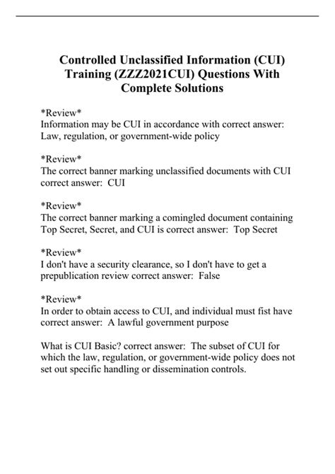 Controlled Unclassified Information (CUI) Training (ZZZ2021CUI