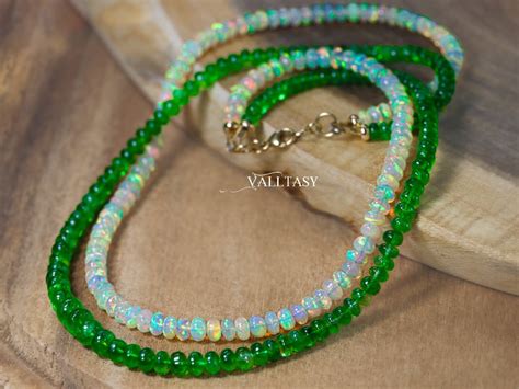 Doppel Opal Halskette Tsavorit Halskette 14K Layered Smaragd Grün