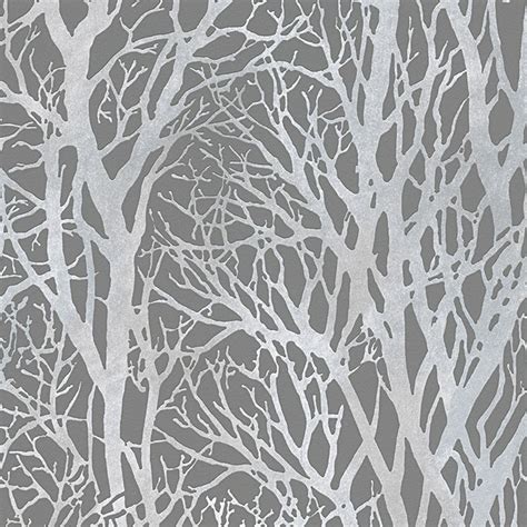 As Creation Tree Branches Wallpaper Feature Wall Grey Silver White New