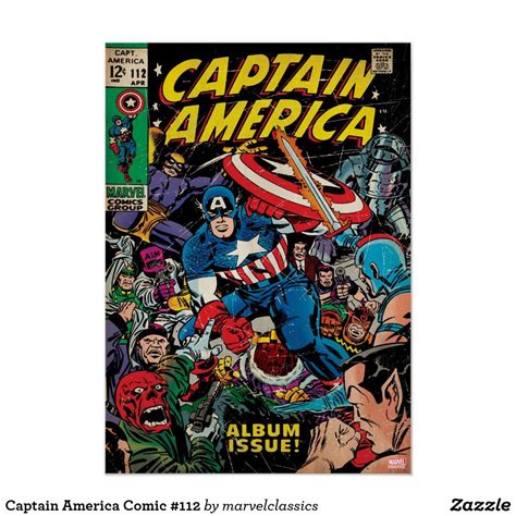 Captain America Comic 112 Poster Zazzle Marvel Comics Wall Art