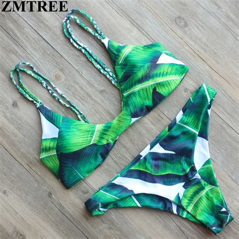 zmtree 2017 brand new bikinis set sexy leaf printed swimwear women summer style beach bathing