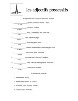 French Possessive Adjective Practice Pages by Gretchen Petrie | TpT