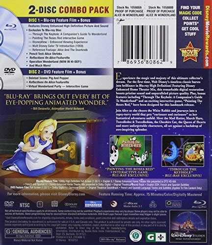 Alice In Wonderland Two Disc 60th Anniversary Blu Raydvd Combo