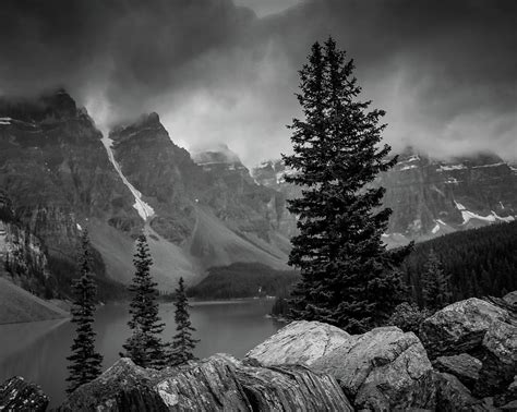 Moraine Lake Black And White Photograph By Dan Sproul