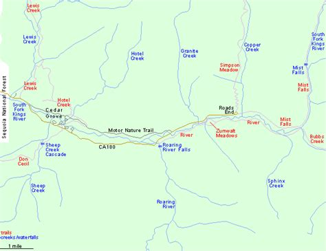 Hiking Map For Kings Canyon And Cedar Grove Kings Canyon National Park