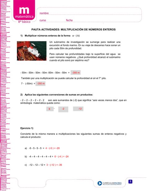 Multiplicación De Números Enteros