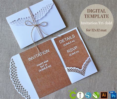 Diy Pocket Wedding Invitation Template Tri Fold Rustic 5x7 Etsy