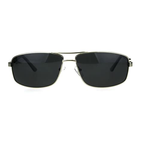 polarized mens narrow rectangular pilots metal rim sunglasses silver black