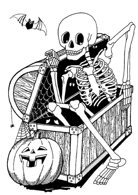 Skeleton In A Trunk Halloween Kids Coloring Pages