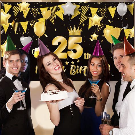 Buy 25th Birthday Black Gold Party Decoration Large Fabric Black Gold